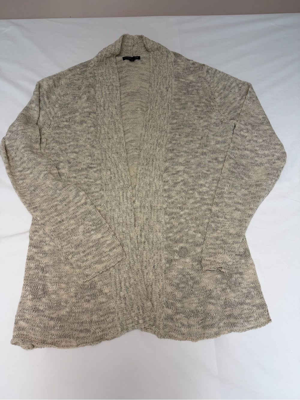 Eileen Fisher Open Front Lightweight Cream Gray Cardigan Sweater Size Medium